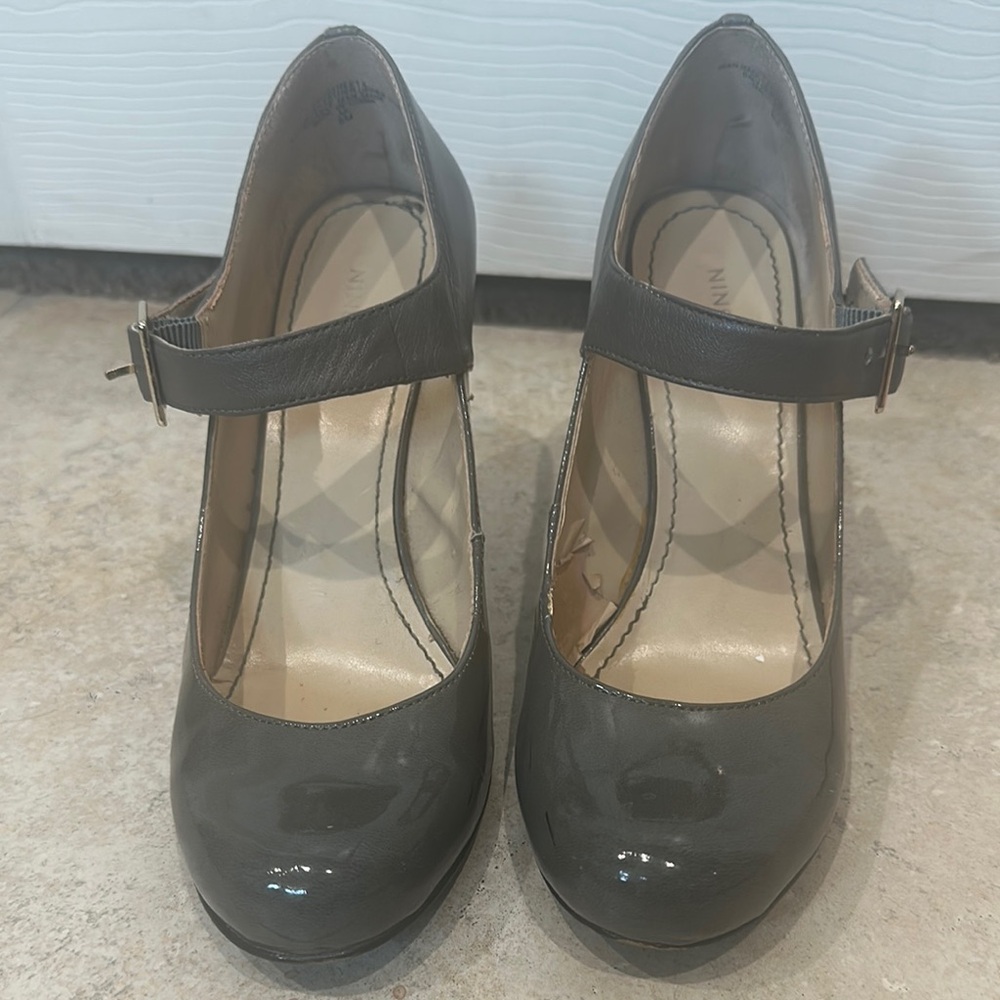 Gray patent Elegant Mary Jane high wedge